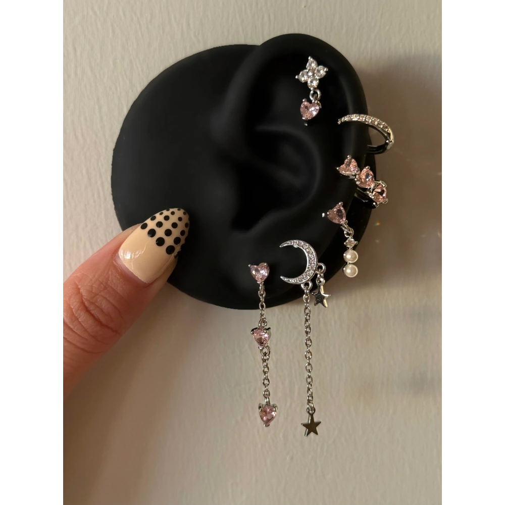 Çelik Silver Hilal Detay 6 Lı Küpe Seti