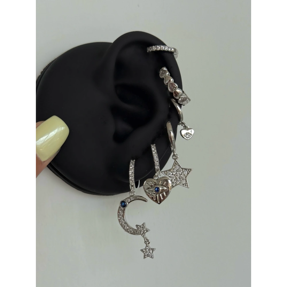 Çelik Silver Hilal Detay 6 Lı Küpe Seti