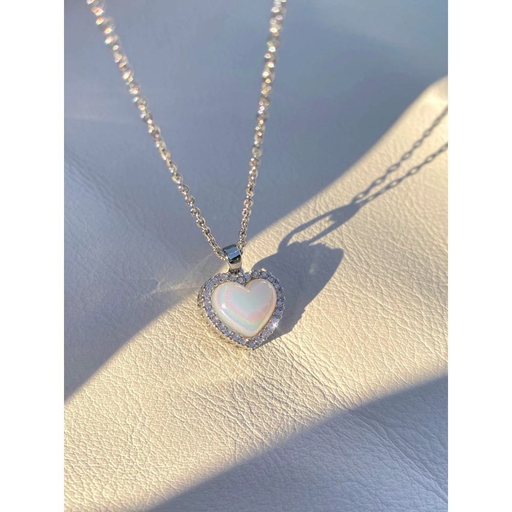 Çelik Silver Hologramlı Kalp Kolye