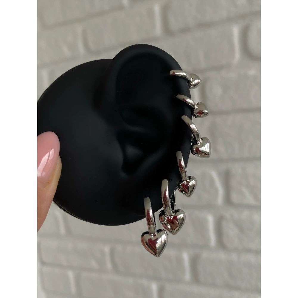 Çelik Silver Kalp Detay 6 Lı Küpe Seti