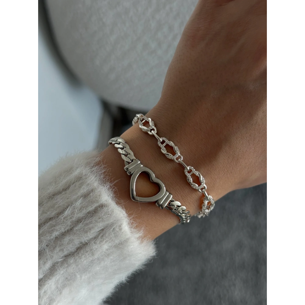 Çelik Silver Kalp Detay Bileklik
