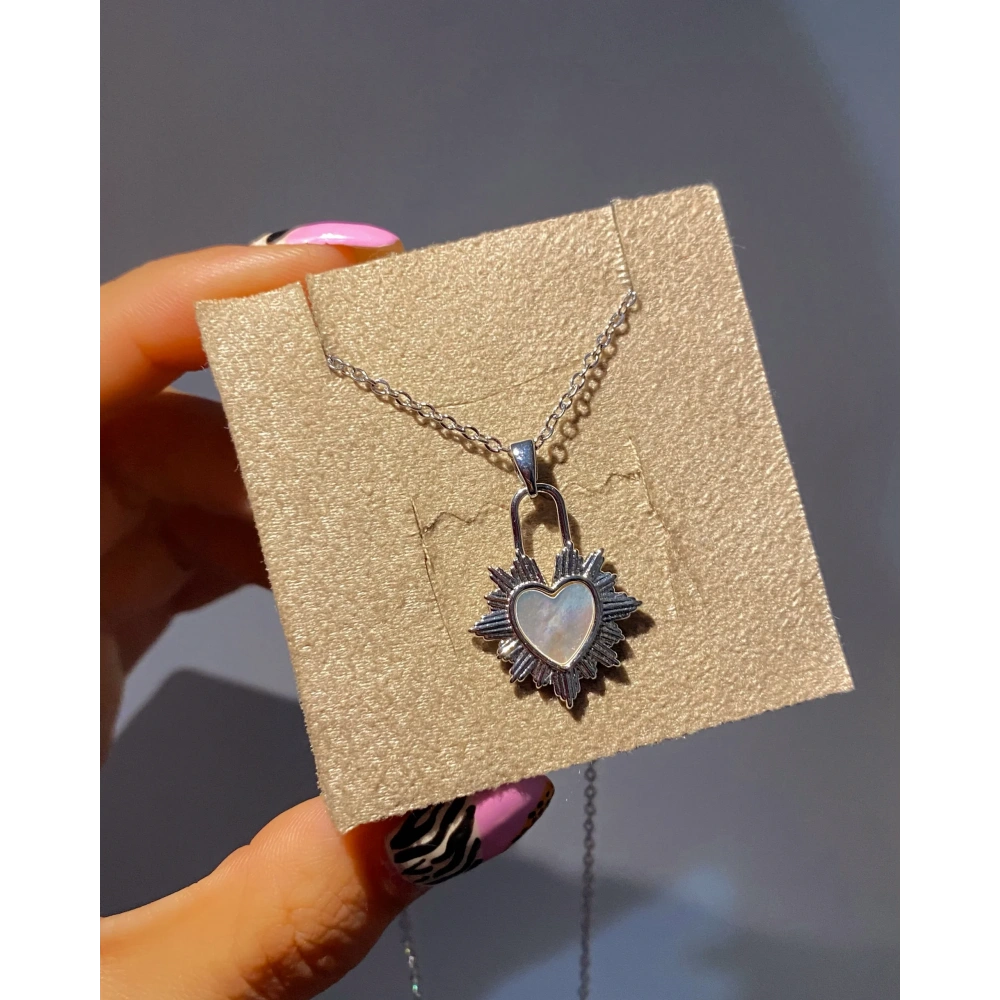 Çelik Silver Kalp Detay Kolye