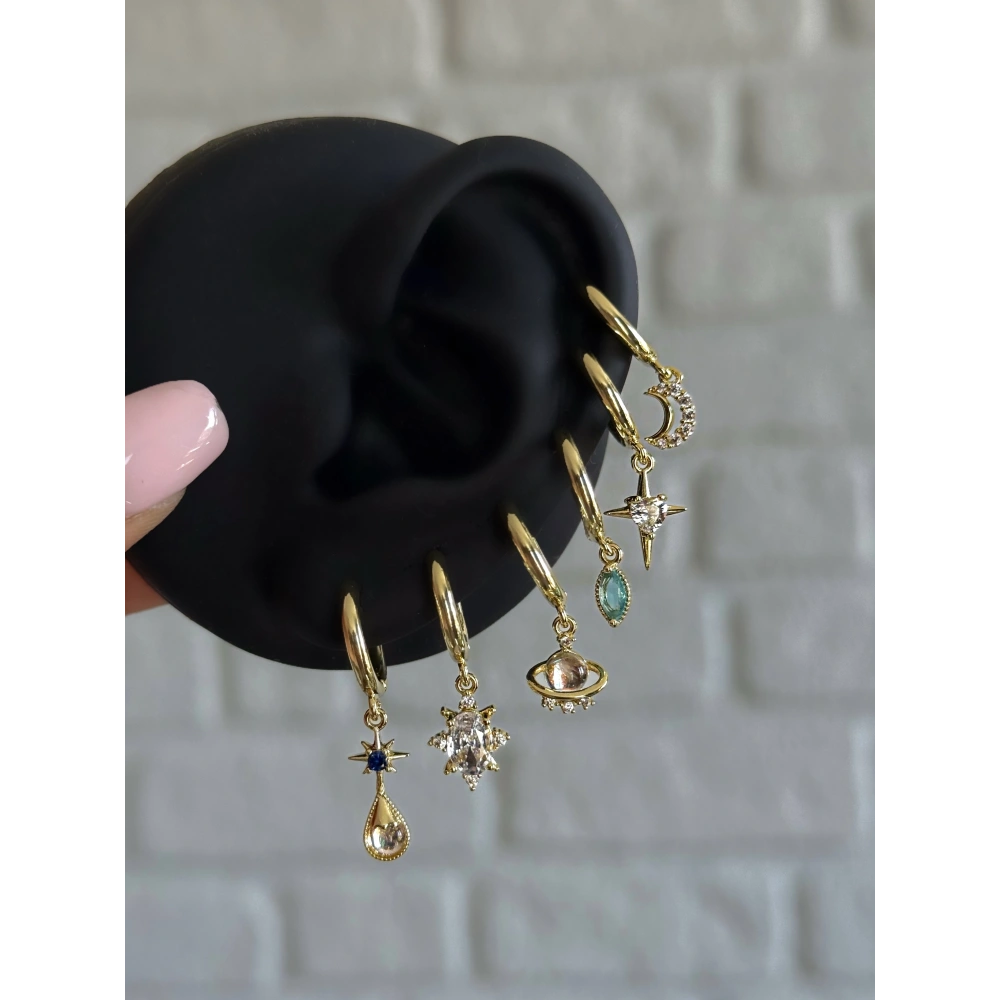 Çelik Gold Hologram Detay 6 Lı Küpe Seti