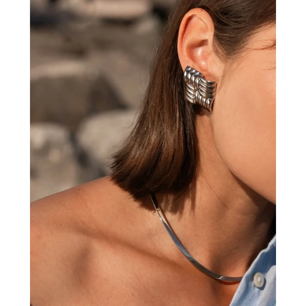 Çelik Silver Kare Küpe