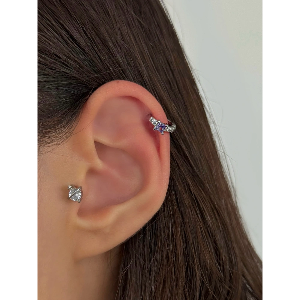 Çelik Silver Kare Taşlı Halka Piercing