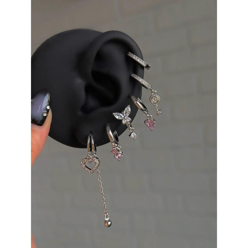 Çelik Silver Kelebekli 6 Lı Küpe Seti