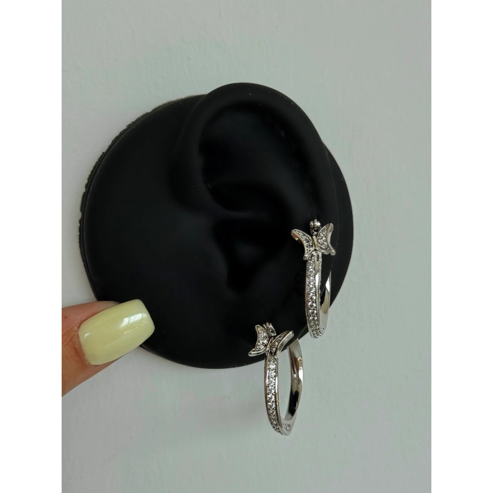 Çelik Silver Kelebekli Halka Küpe