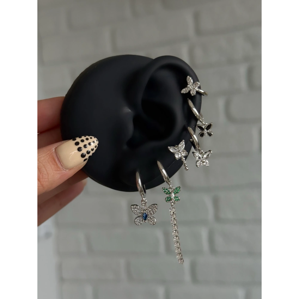 Çelik Silver Kelebekli Su Yolu 6 Lı Küpe Seti