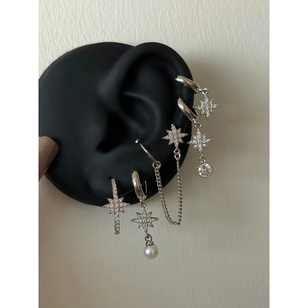 Çelik Silver Kutup Yıldızlı 6 Lı Küpe Seti