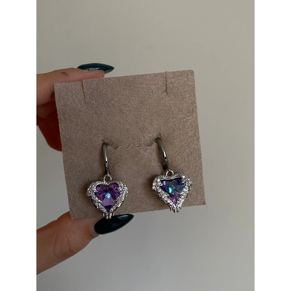 Çelik Silver Lila Melek Kanatlı Küpe