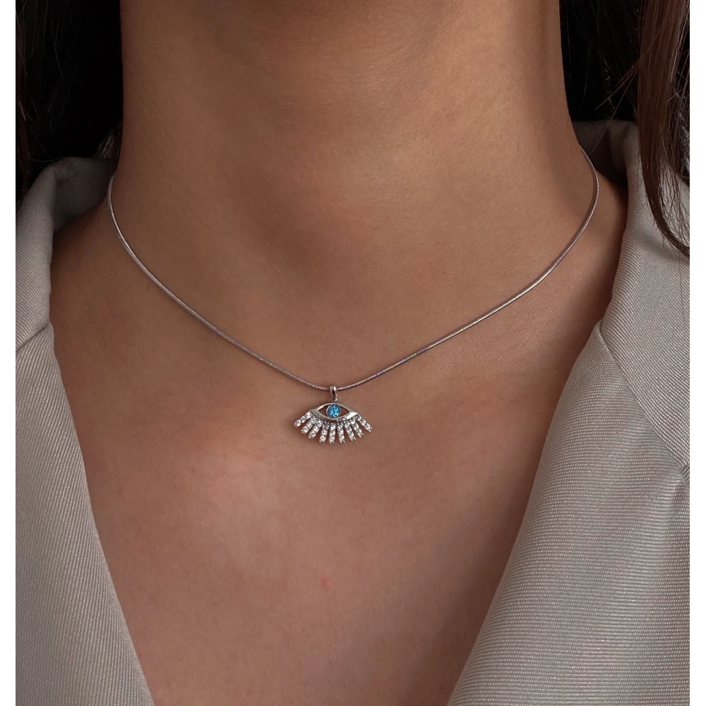 Çelik Silver Mavi Taşlı Göz Choker