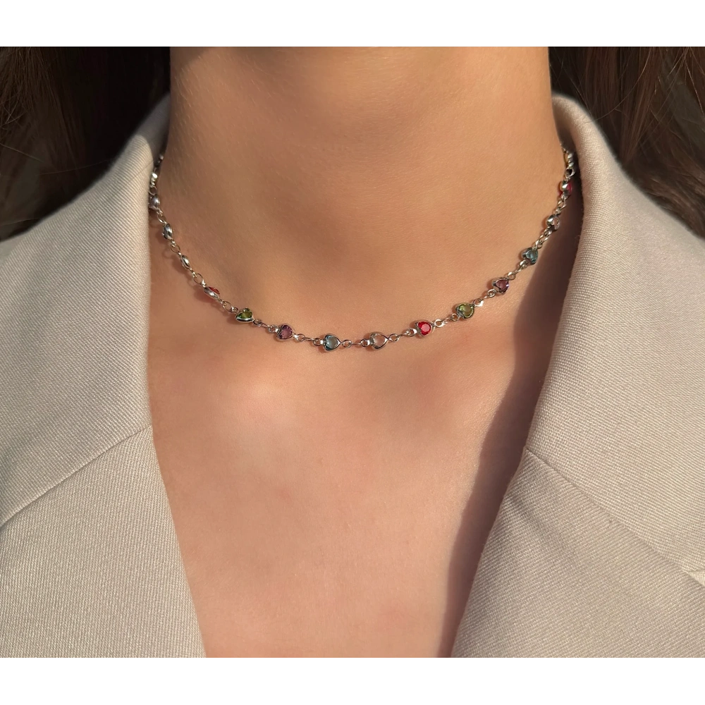 Çelik Silver Mini Kalp Detay Choker