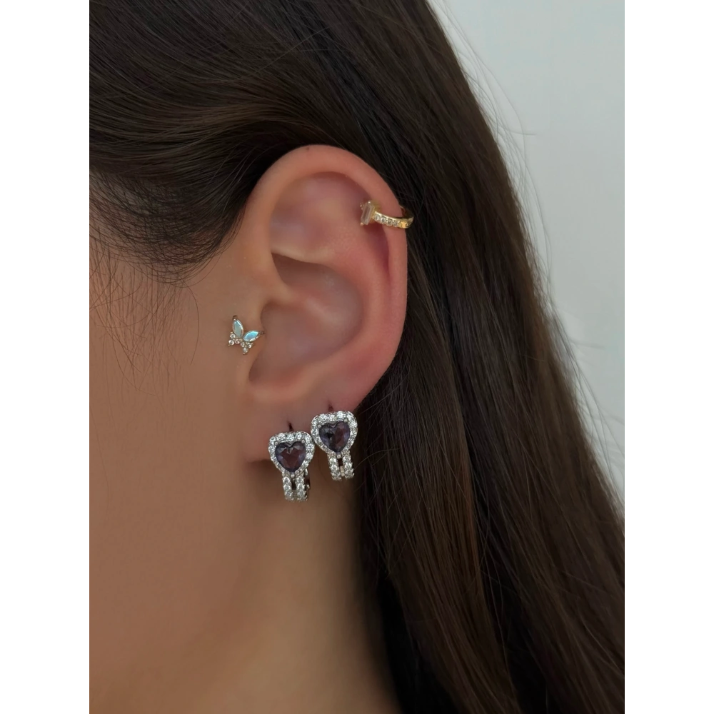 Çelik Silver Mor Kalp Küpe