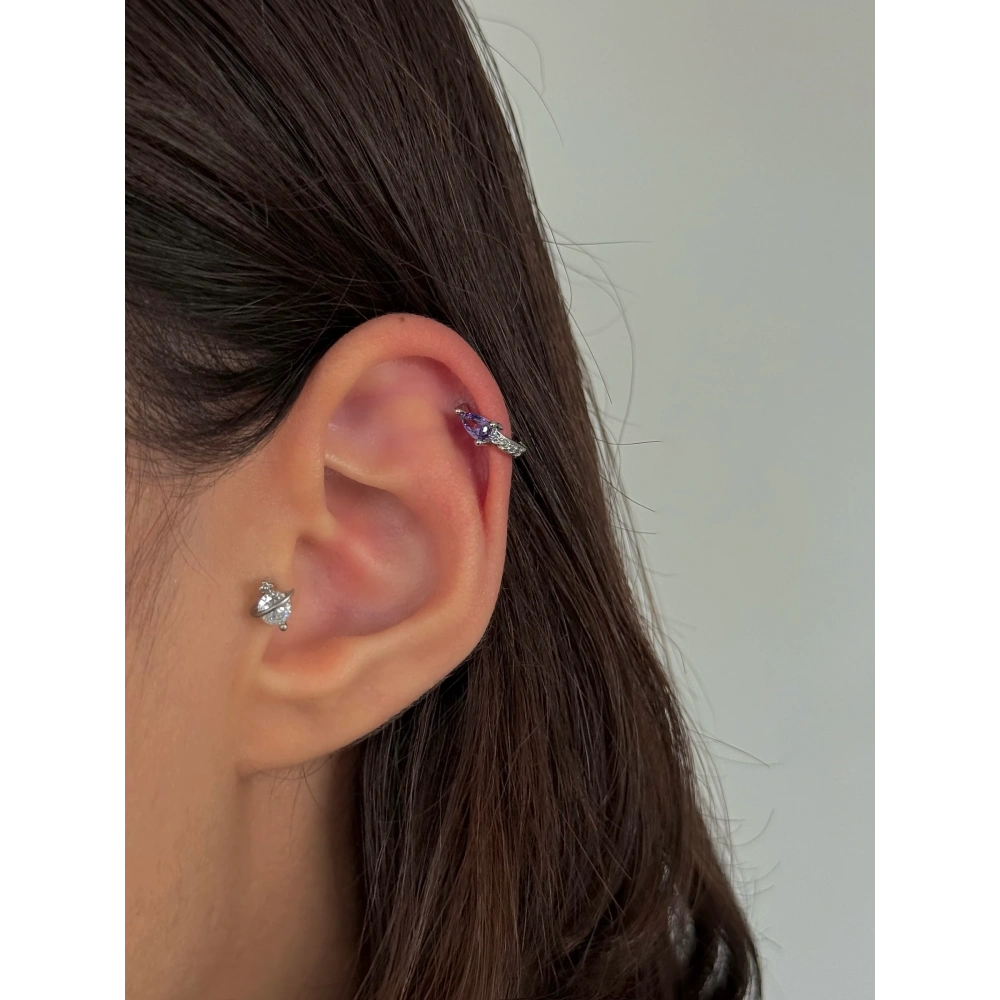 Çelik Silver Mor Taşlı Piercing