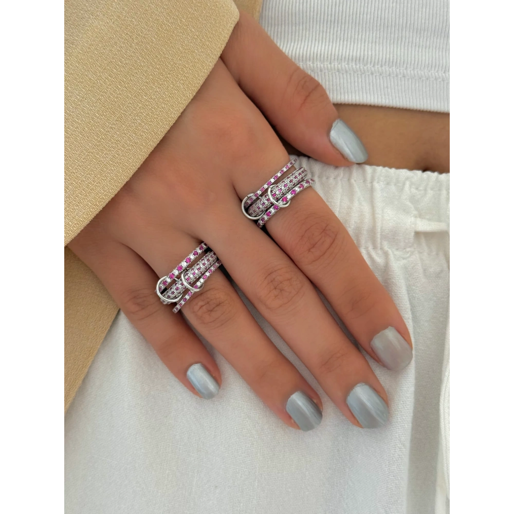 Çelik Silver Pembe Çift Renkli Spiral Yüzük