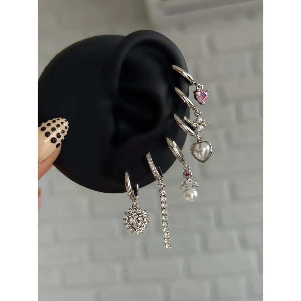 Çelik Silver Pembe İnci Detay 6 Lı Küpe Seti