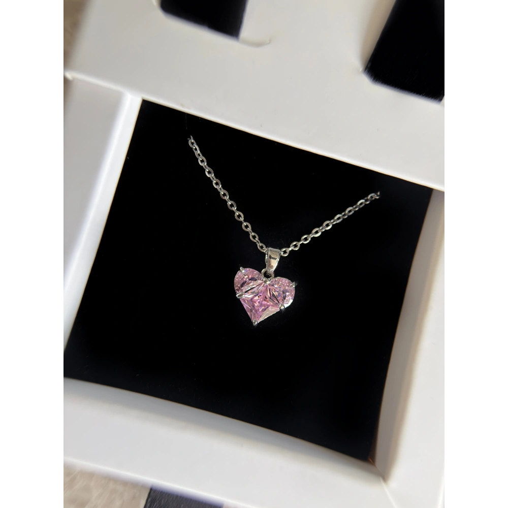 Çelik Silver Pembe Kalp Kolye