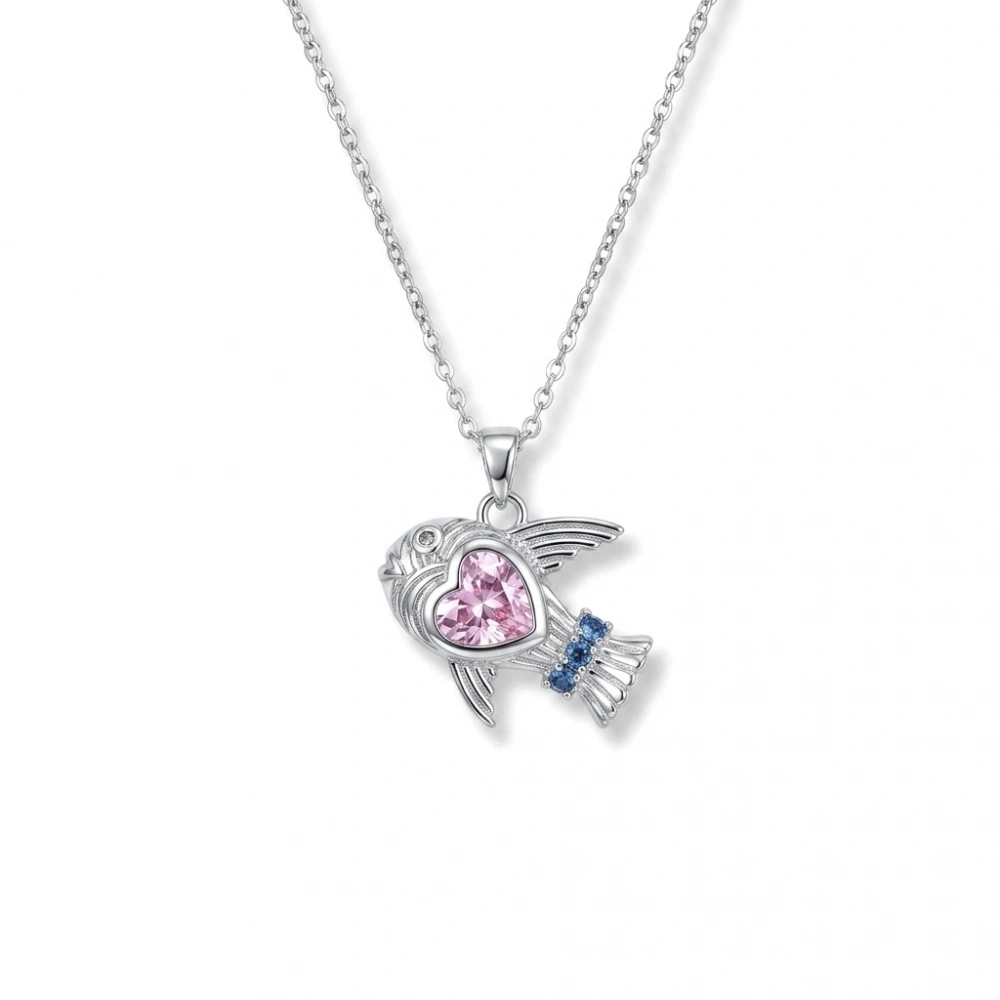 Çelik Silver Pembe Kalpli Balık Kolye