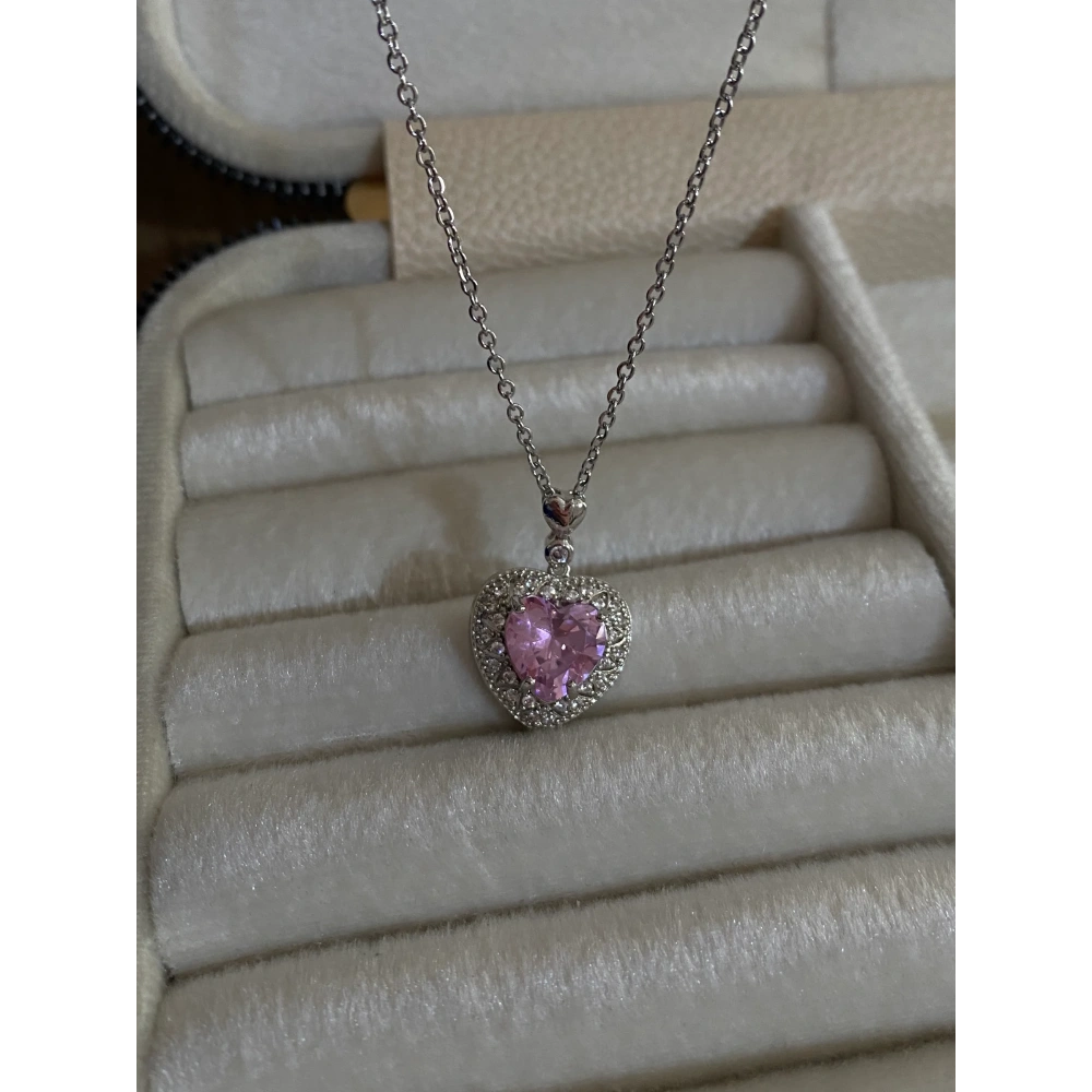 Çelik Silver Pembe Taşlı Kalp Kolye
