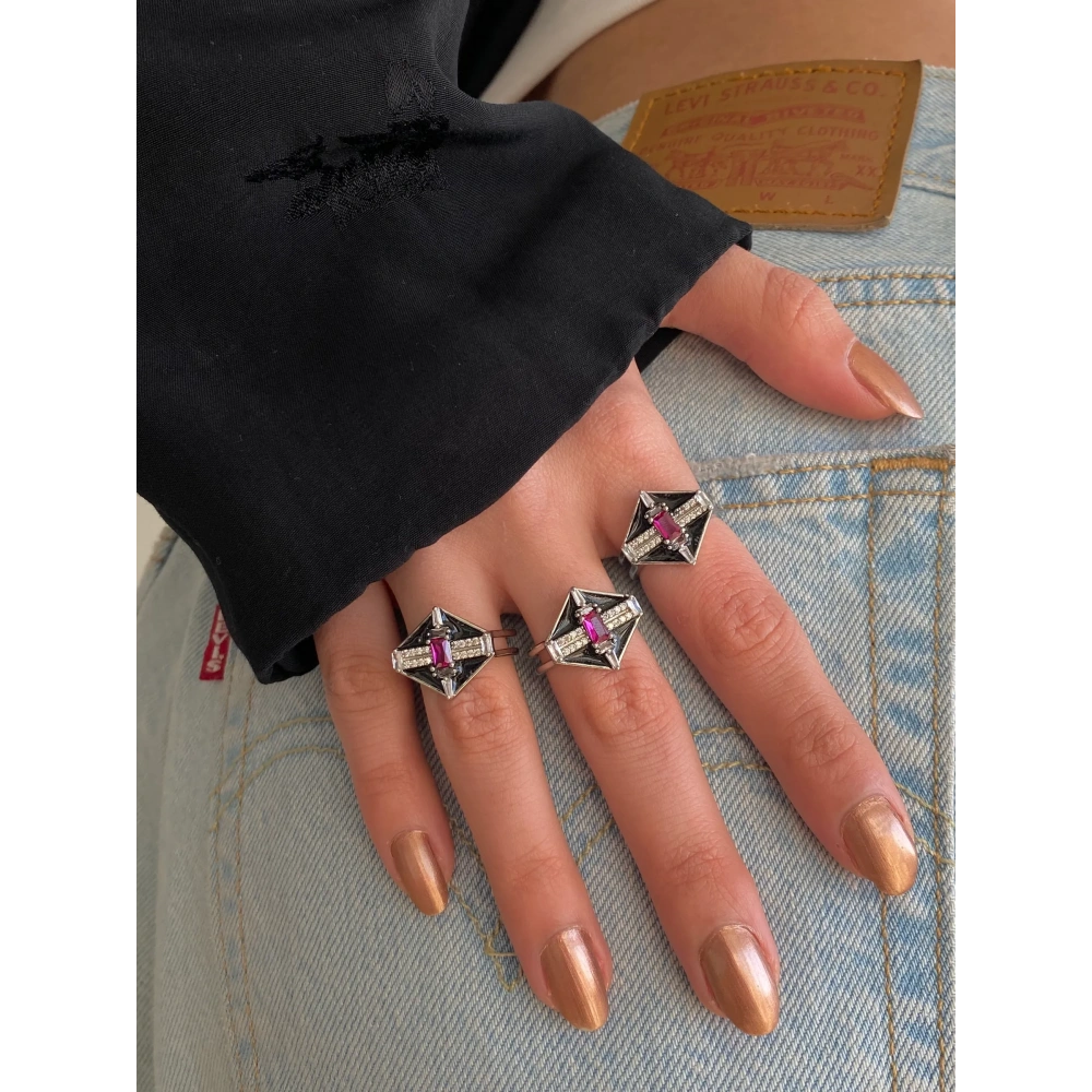 Çelik Silver Siyah Mineli Yüzük