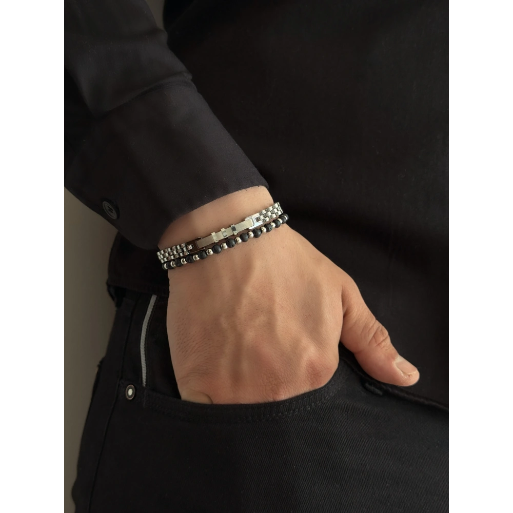 Çelik Siyah Hematit Taşlı Bileklik