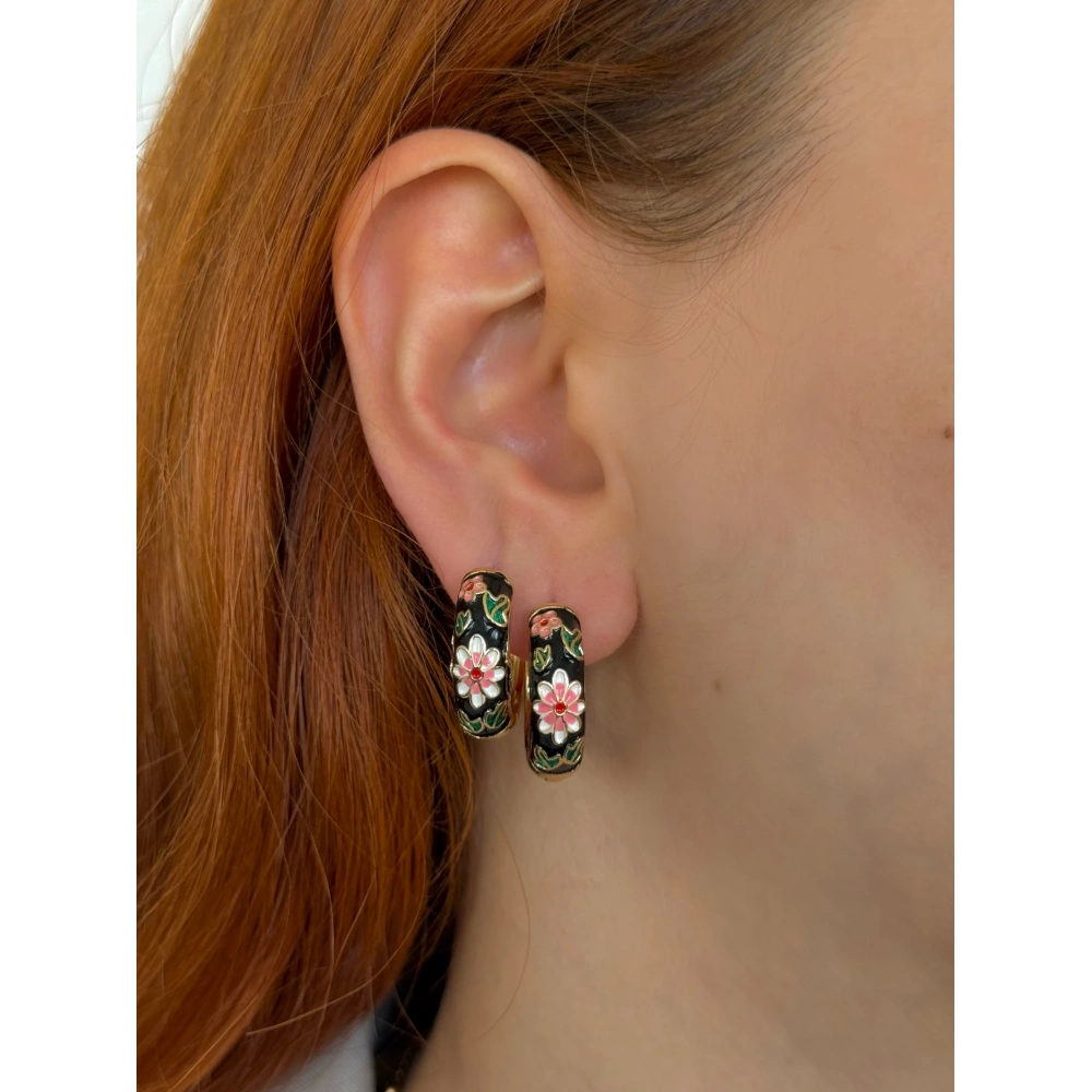 Çelik Siyah Mineli Halka Küpe