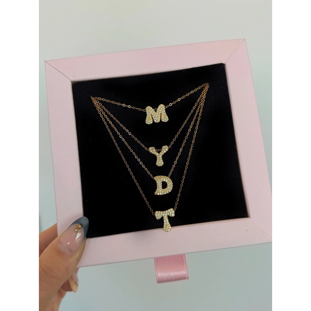 Çelik Taşlı Bombeli Harf Kolye