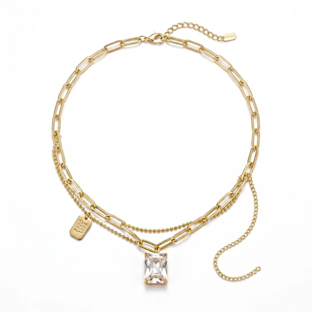 Çelik Tek Taşlı Tasarım Kolye