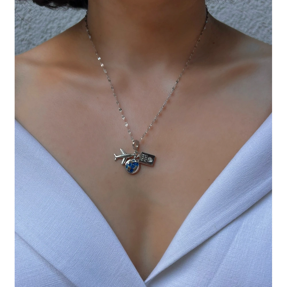 Çelik Travel Charm Kolye