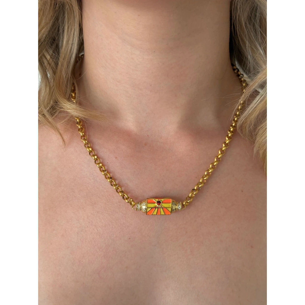 Çelik Turuncu Sarı Şans Kolye