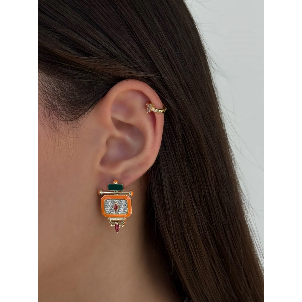 Çelik Turuncu Tasarım Küpe