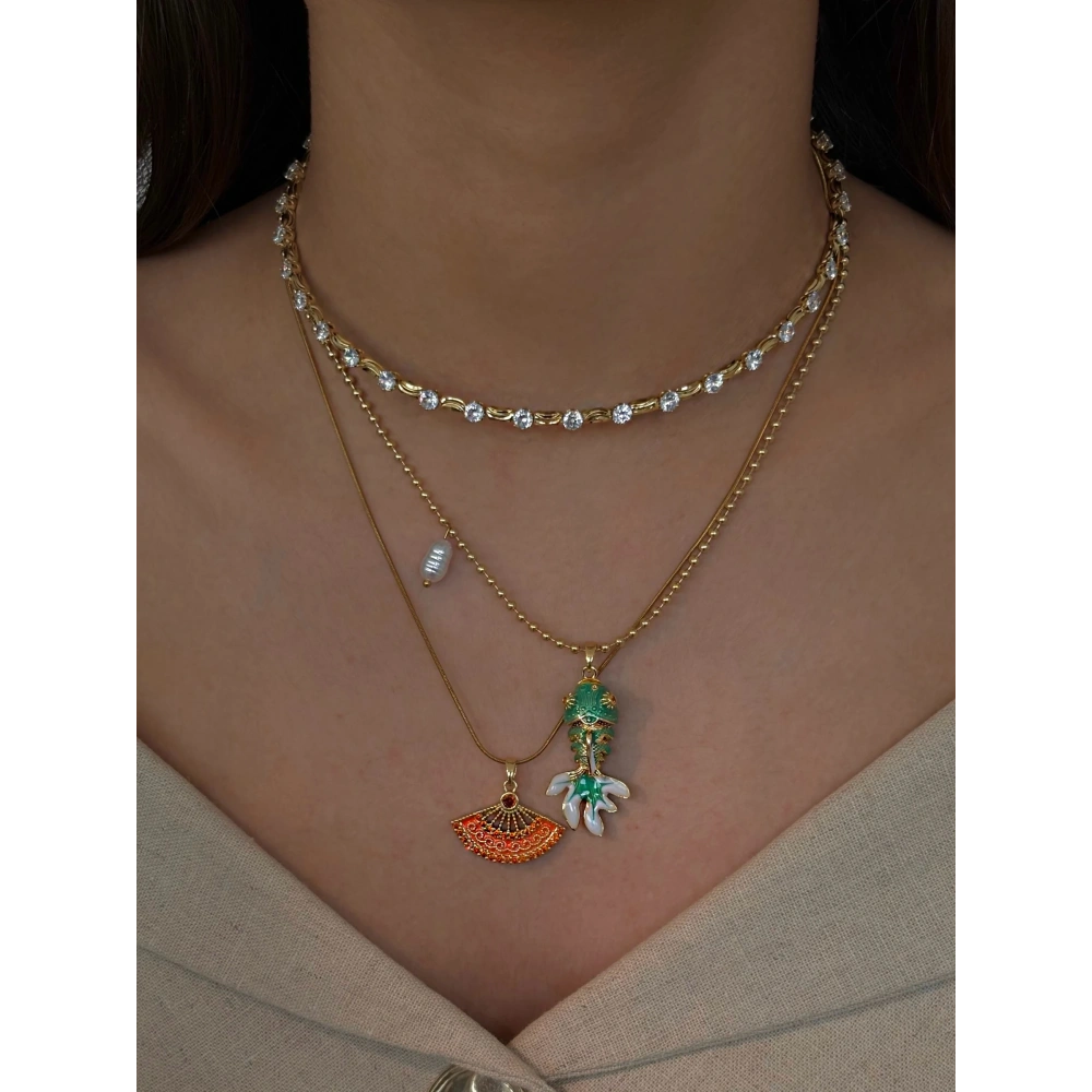 Çelik Turuncu Yelpaze Kolye