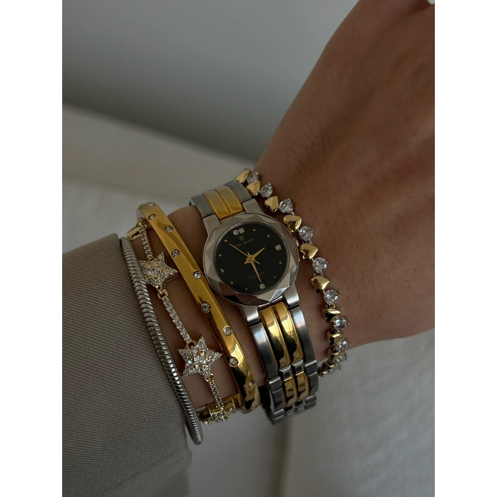 Çelik Vintage Siyah Kadranlı Saat