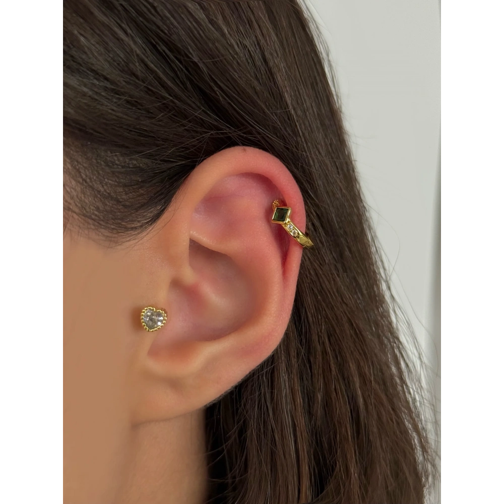 Çelik Yeşil Eşkenar Detay Halka Piercing