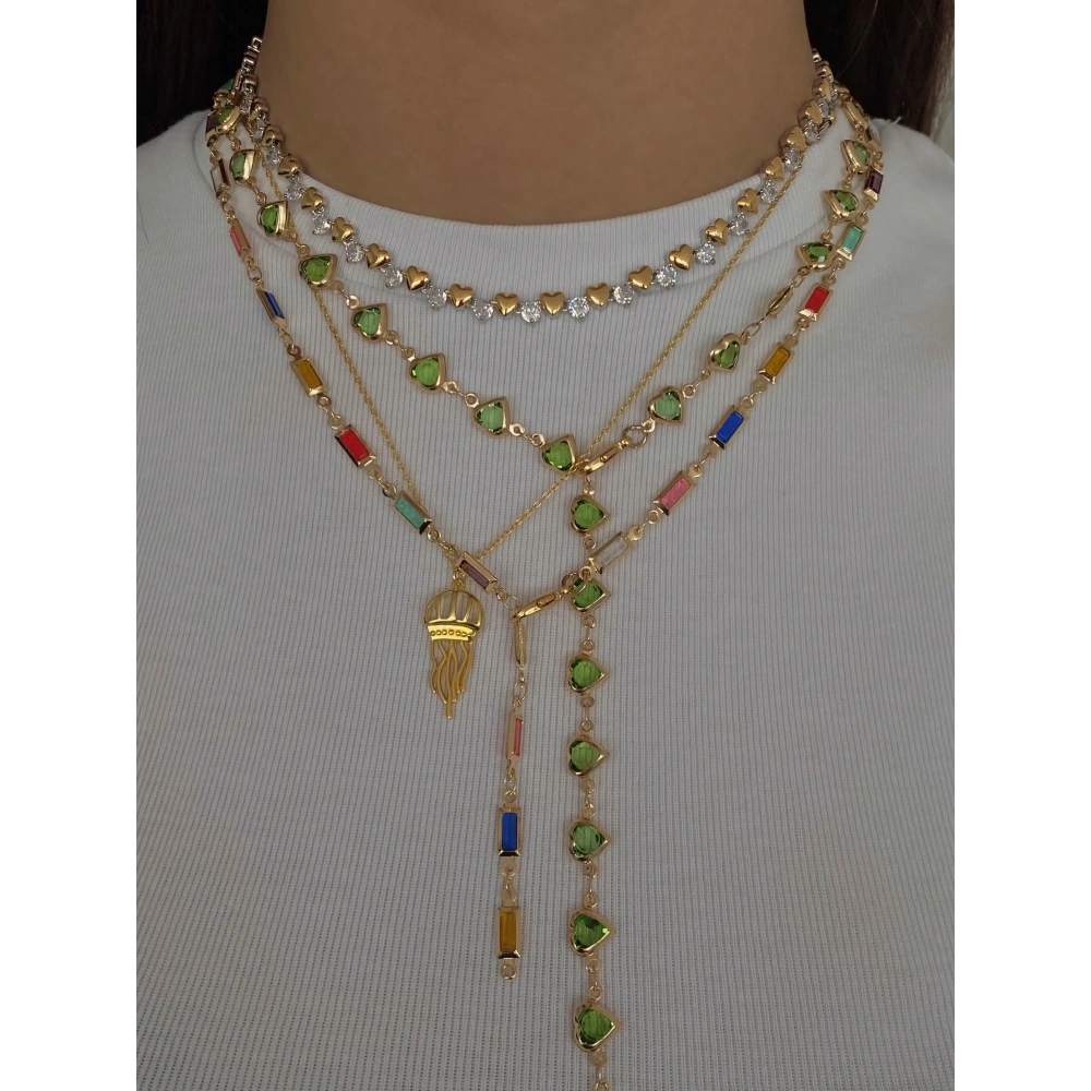 Çelik Yeşil Kalp Detay Y Kolye