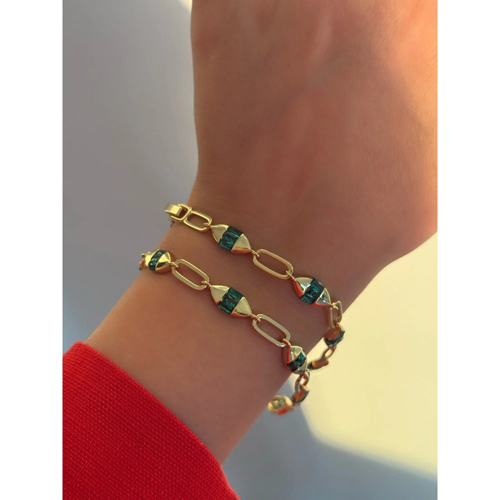 Çelik Yeşil Minimal Taşlı Bileklik