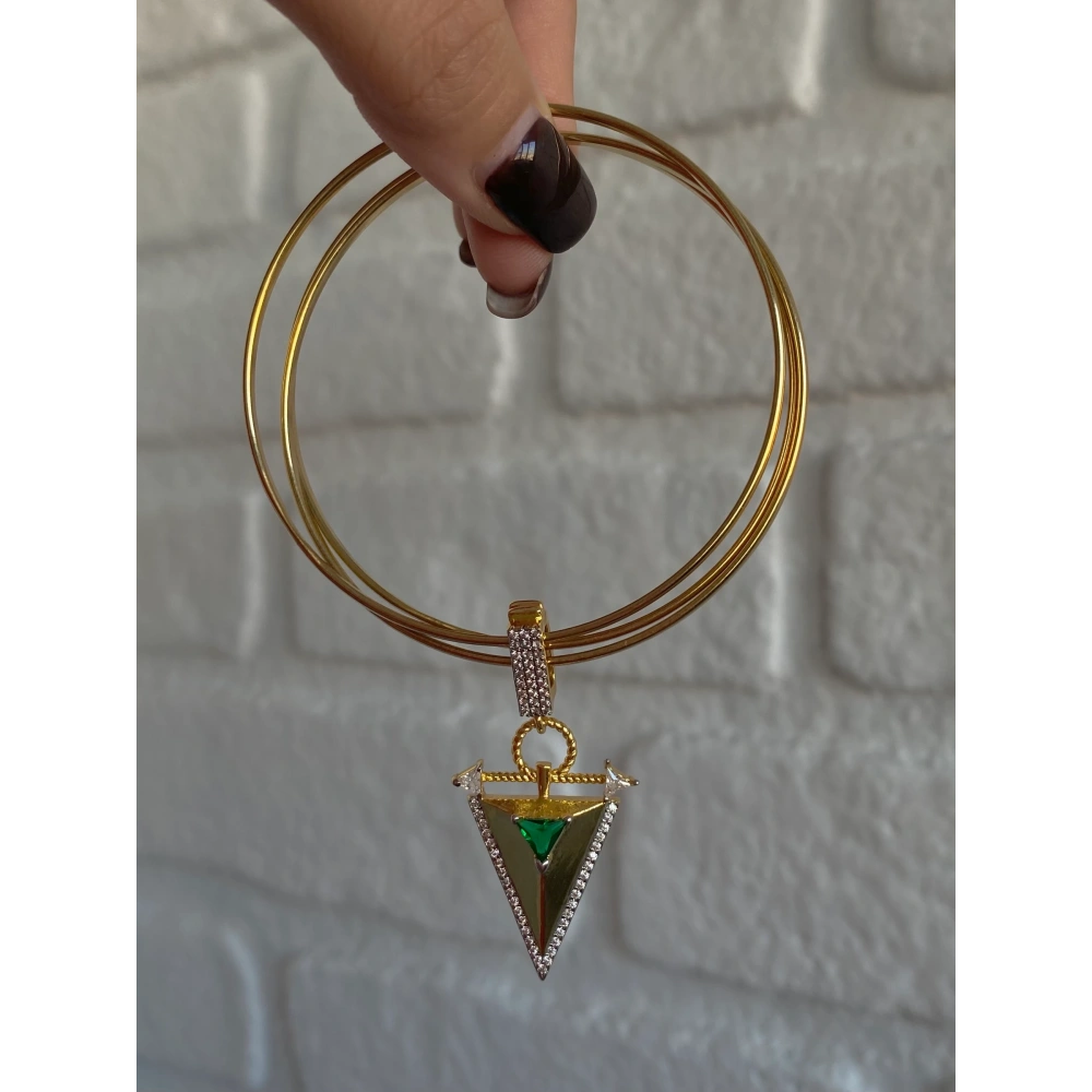 Çelik Yeşil Taşlı Charmlı Ajda Bilezik