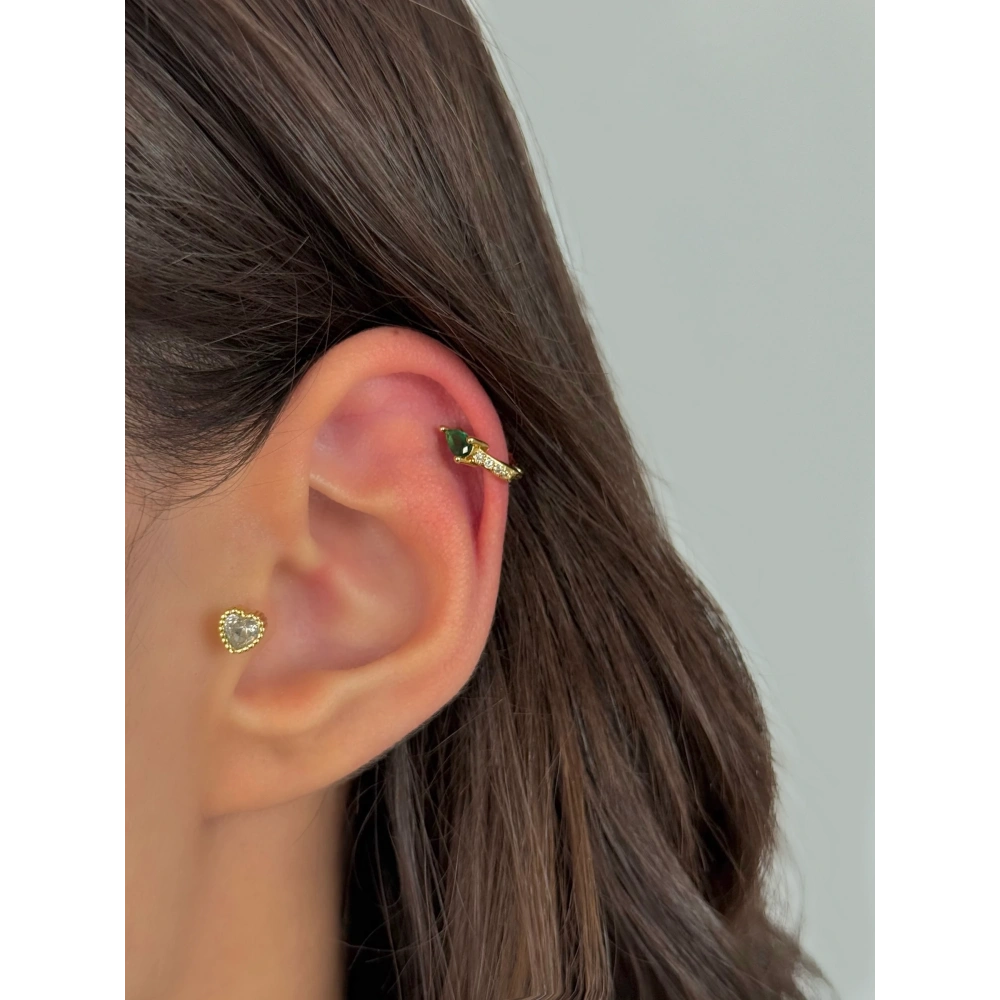 Çelik Yeşil Taşlı Halka Piercing