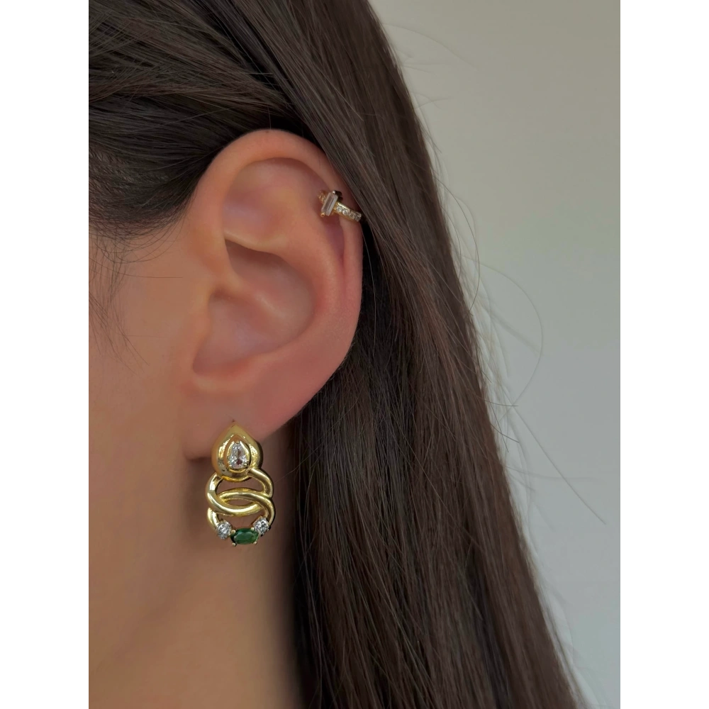 Çelik Yeşil Taşlı Tasarım Küpe