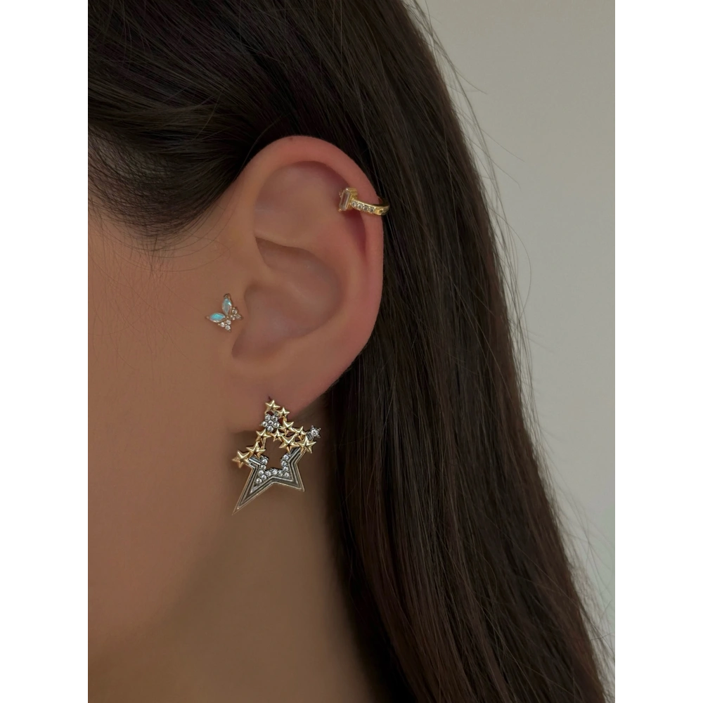 Çelik Yıldız Detaylı Tasarım Küpe