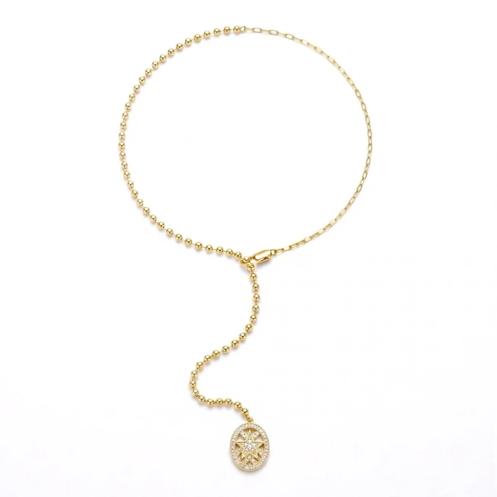 Çelik Yıldız Madalyonlu Y Kolye