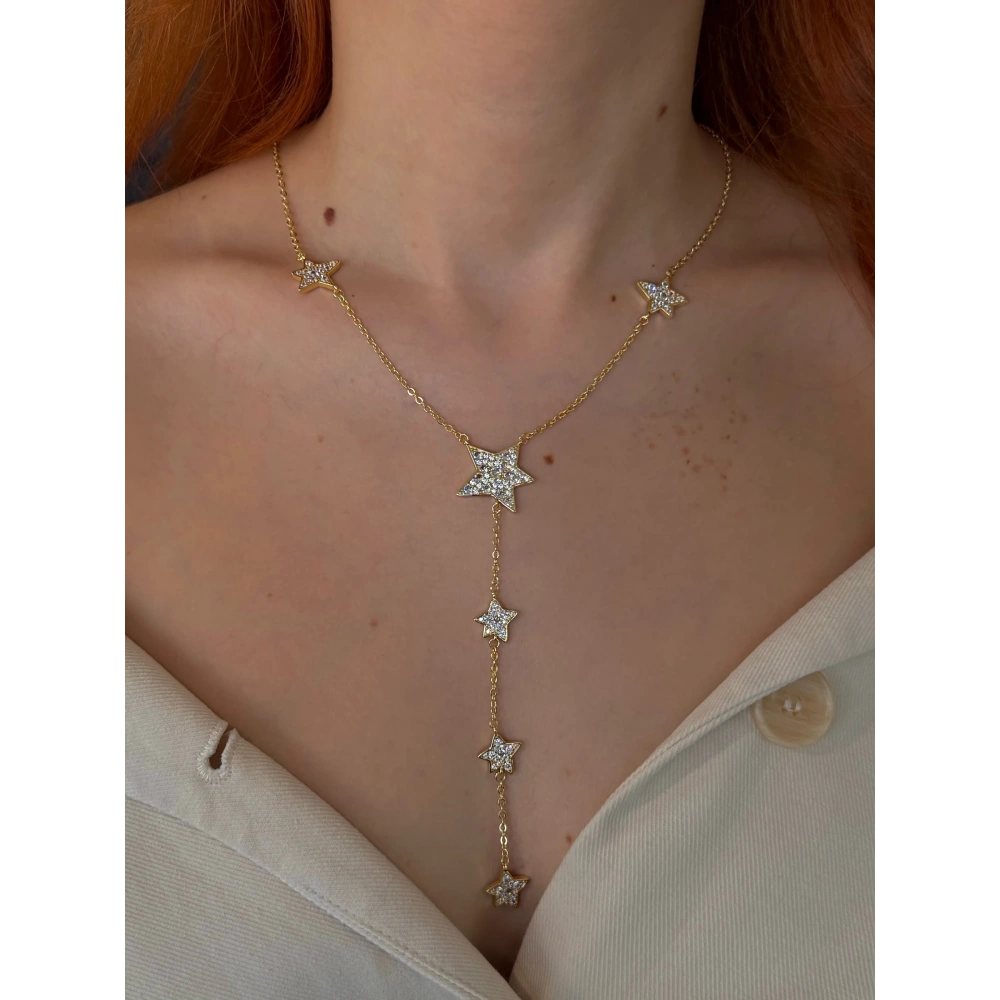 Çelik Yıldızlı Y Kolye