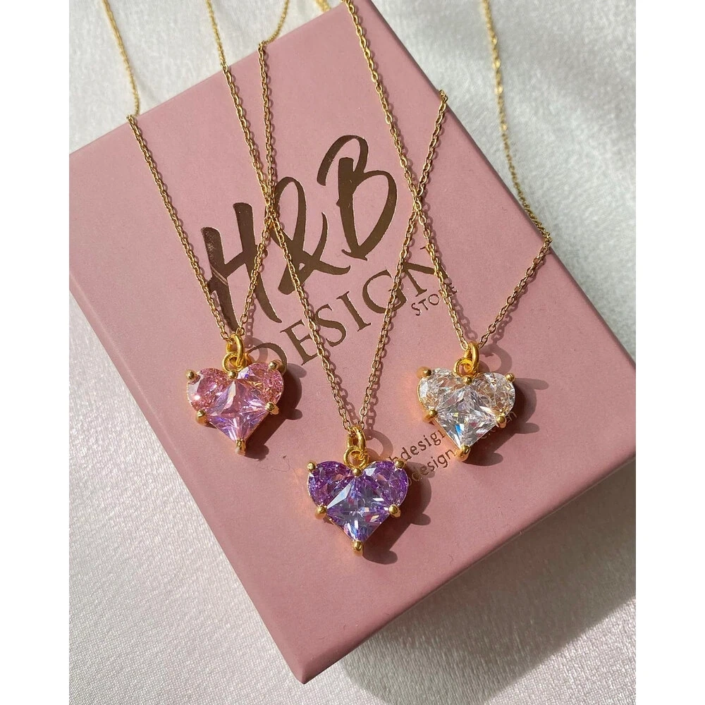 Çelik Zincirli Baget Taşlı Kalp Kolye