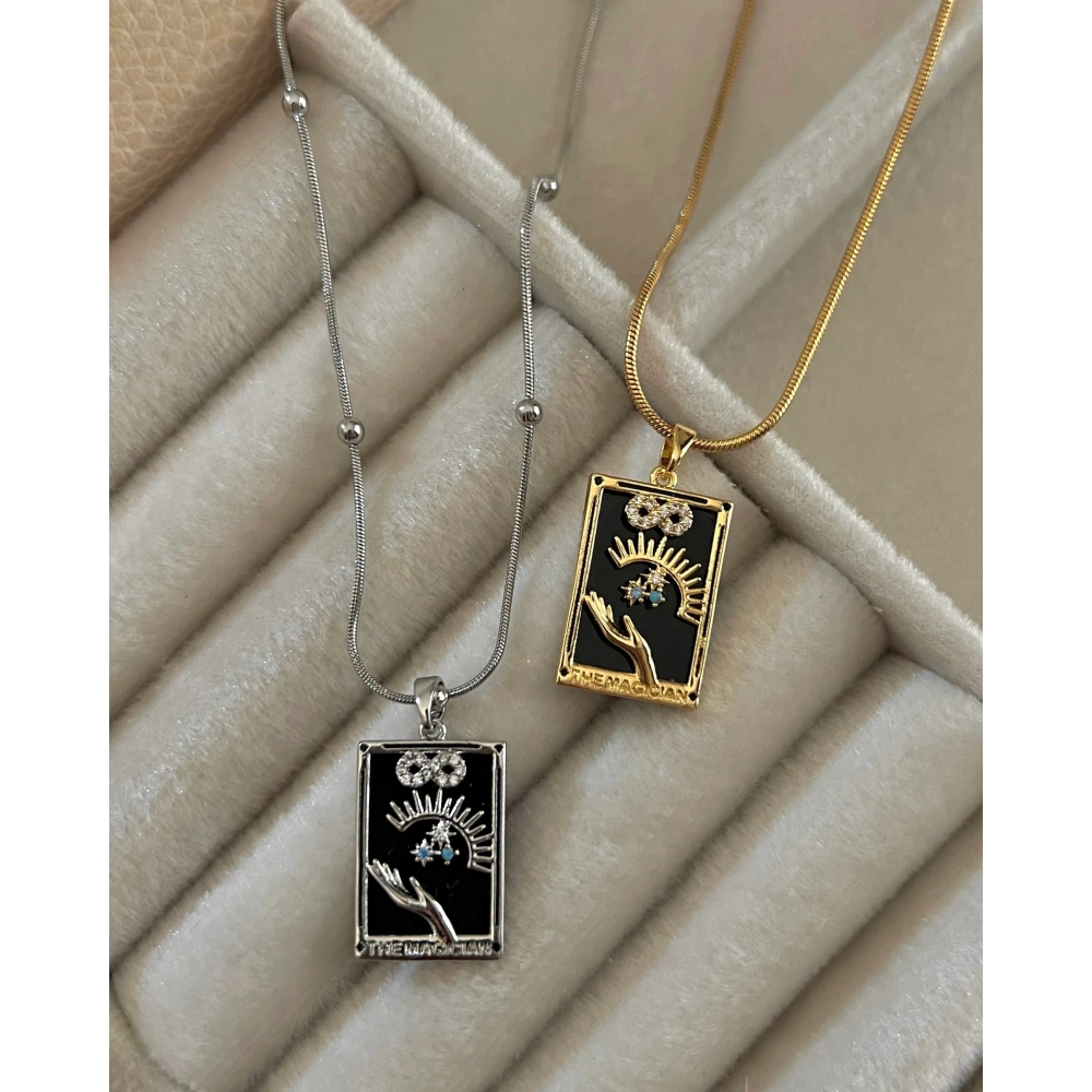 Çelik Zincirli Siyah Plaka Kolye