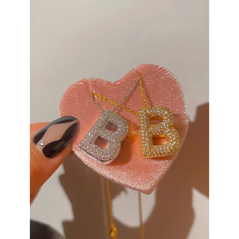 Çelik Zincirli Taşlı Harf Kolye