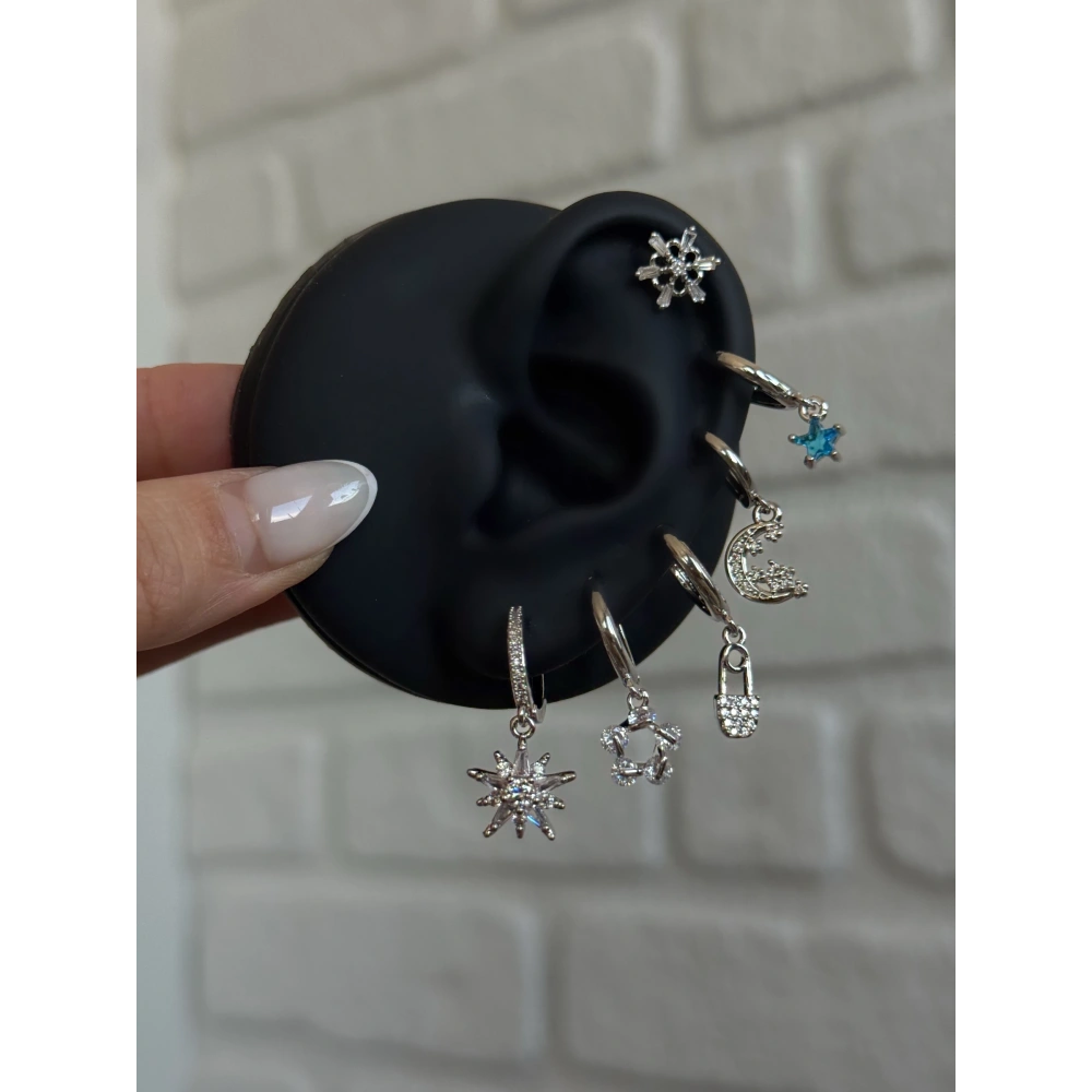 Çengelli İğne Detay 6 Lı Küpe Seti