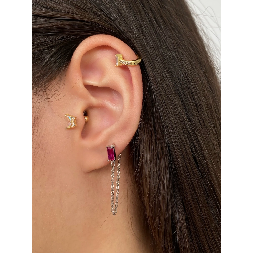 Cerrahi Çelik Fuşya Zincir Detaylı Piercingler