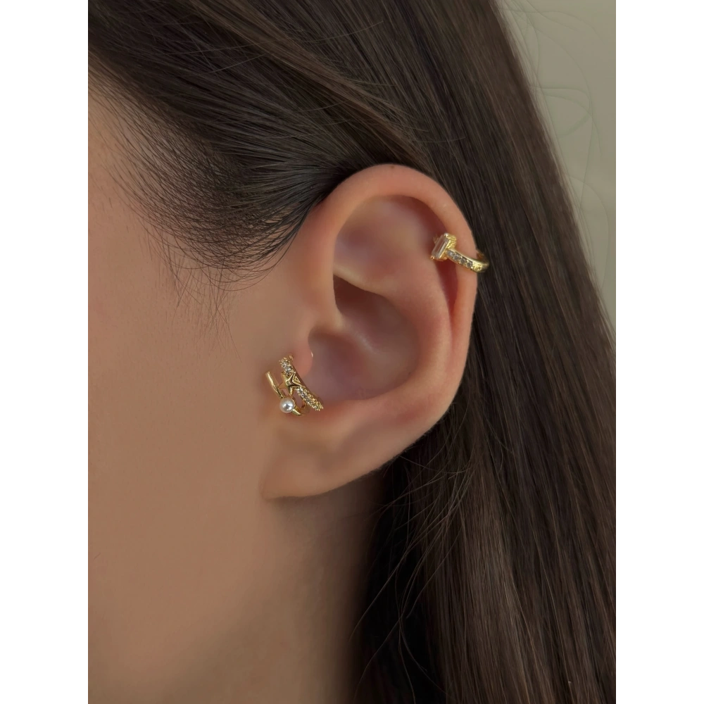 Cerrahi Çelik Gold İnci Detaylı Yıldız Piercing