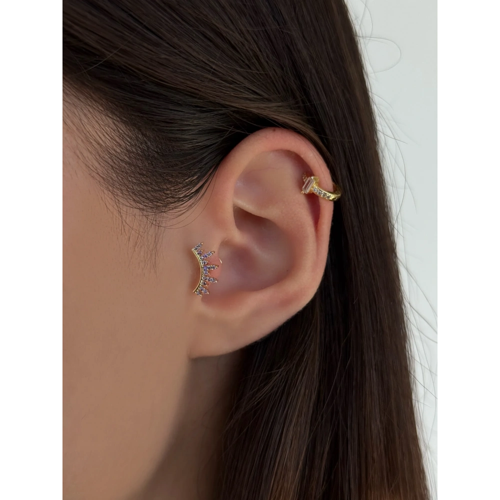 Cerrahi Çelik Gold Lila Taş Detaylı Piercing