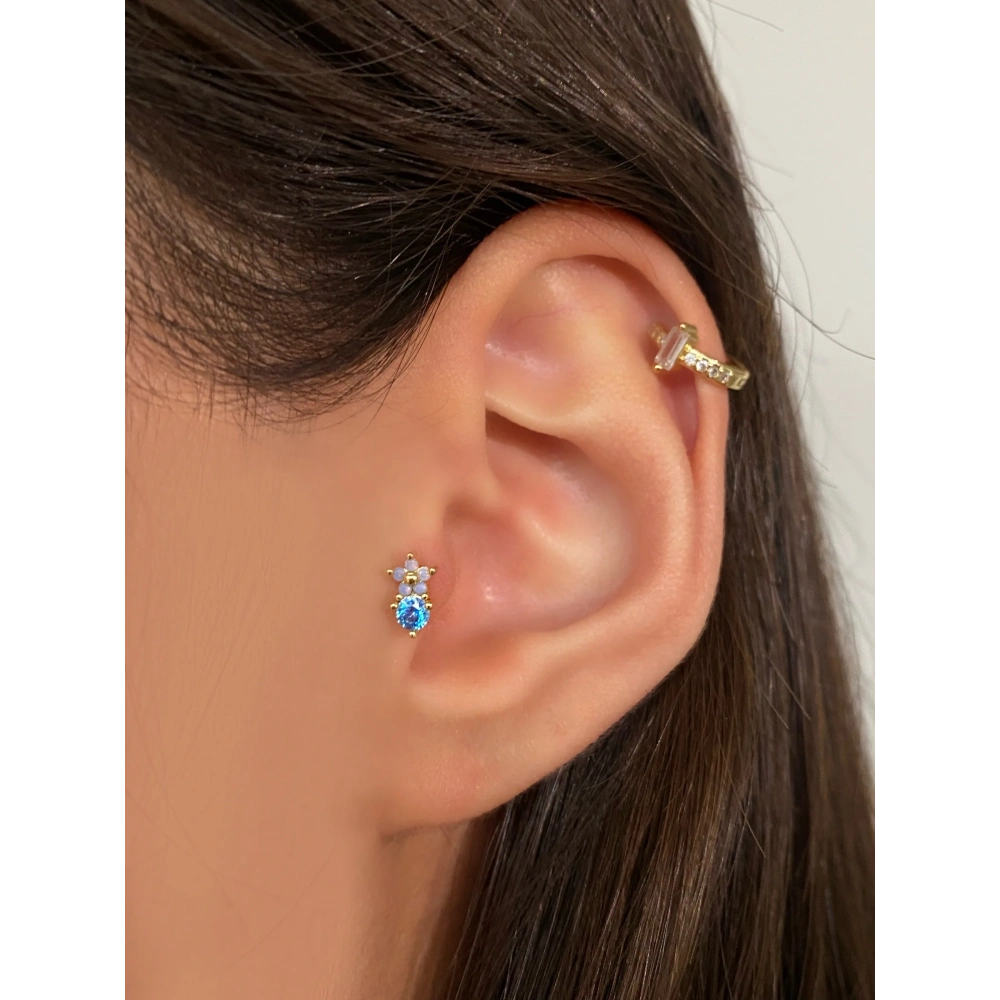 Cerrahi Çelik Gold Mavi Tragus Piercing